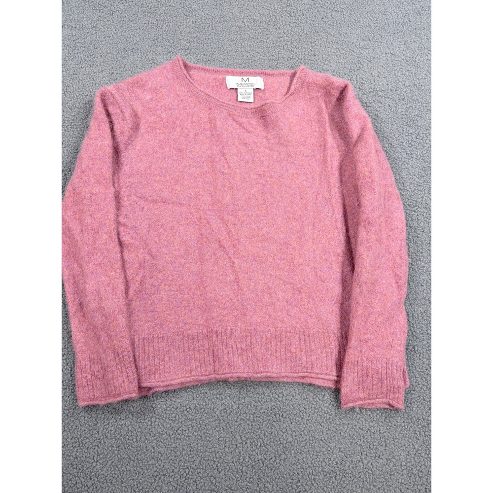 Magaschoni Cashmere Sweater Womens S Pink Crewneck Pullover Ribbed Trim 8313